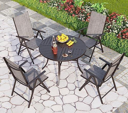 PHI VILLA Patio Folding Dining Chairs Set of 2 for Outdoor, Adjustable Patio Sling Chairs Reclining High Back Chairs with Armrest for Garden Lawn Pool Yard, Grey - CookCave