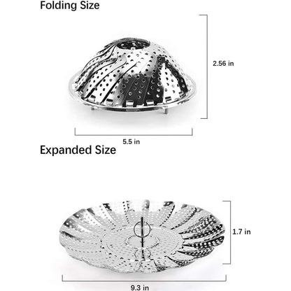 Vegetable Steamer Basket Premium Stainless Steel - Folding Collapsible Rust-Free for Easy Storage and Stay Fresh-Adjustable To Different Pots & Pans - CookCave