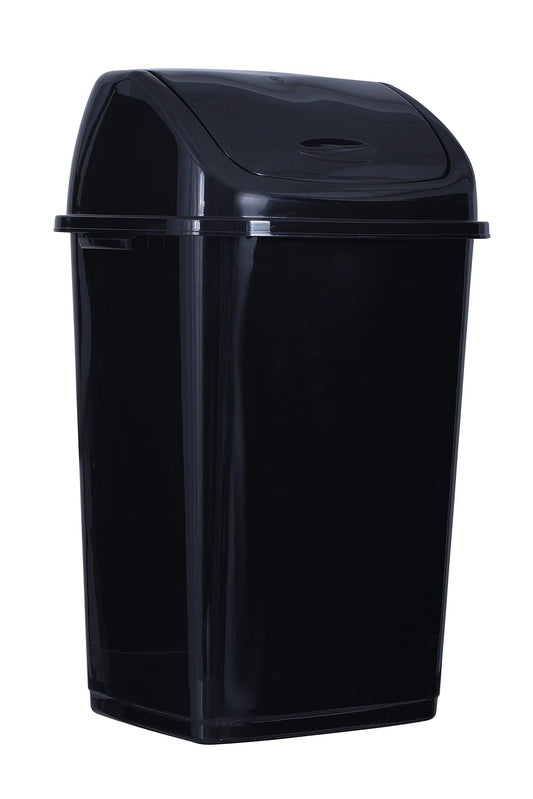 Superio Kitchen Trash Can 13 Gallon with Swing Lid, Plastic Tall Garbage Can Outdoor and Indoor, Large 52 Qt Recycle Bin and Waste Basket for Home, Office, Garage, Patio, Restaraunt (Black) - CookCave