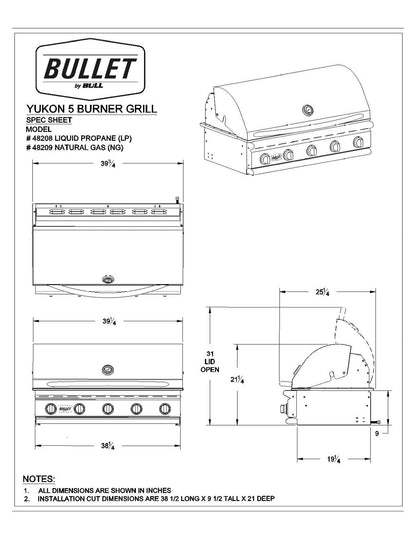 Bullet by Bull Outdoor Products 48209 Yukon Bullet by Bull 5 Burner Grill Natural Gas, Stainless Steel - CookCave