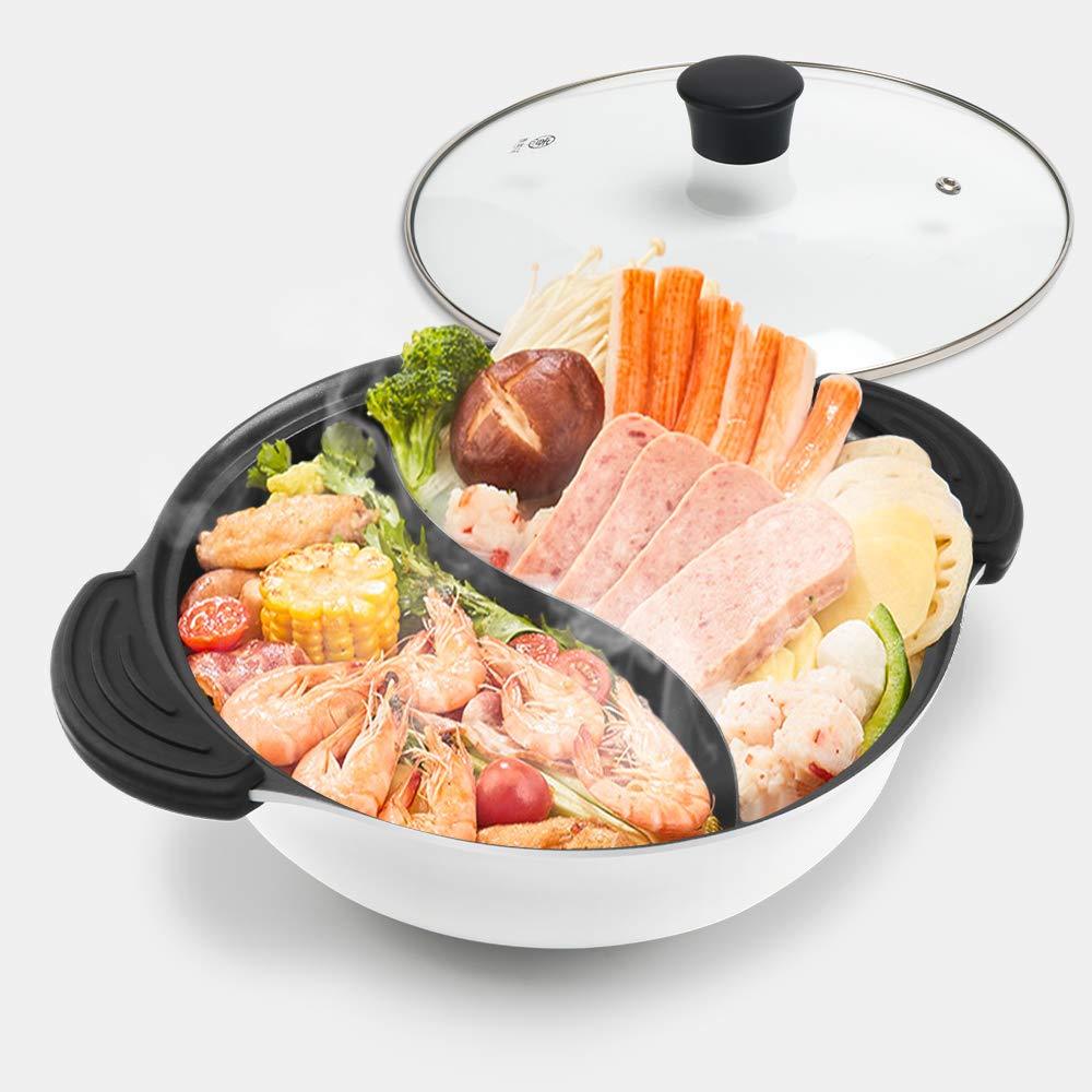 Hot Pot with Divider Non-Stick Shabu Shabu Pot for Induction Cooktop Two-flavor Cookware for 2-3 Person - CookCave