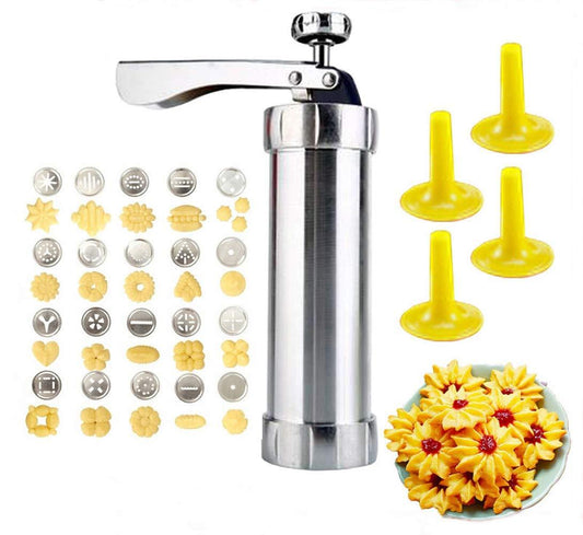 YOOUSOO Cookie Maker Cookie Press Gun, Kit Stainless Steel Biscuit Press Maker (with 20 Disc and 4 Nozzles) Homemade Baking Tool Biscuit Cake Dessert DIY Maker and Decoration - CookCave