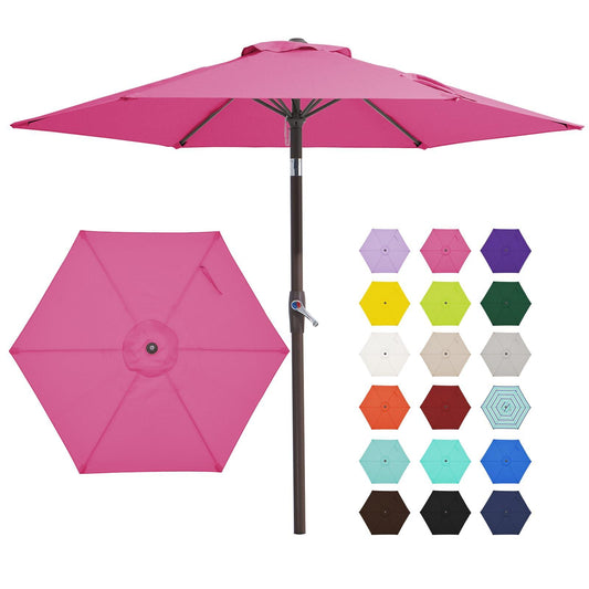 JEAREY 7.5FT Patio Umbrella Market Table Umbrella with 6 Sturdy Ribs, Push Button Tilt/Crank Outdoor Umbrella for Garden, Deck, Backyard, Pool and Beach,Rose Pink - CookCave