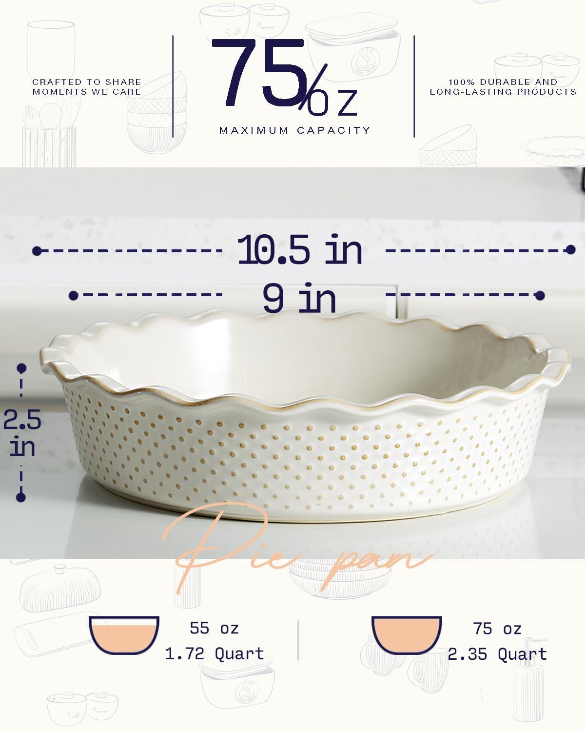 getstar Ceramic Pie Pan, Pie Dish for Baking, Non-Stick, Oven & Dishwasher Safe, Farmhouse Quiche Baking Dish, Pie Plate, Deep Dish Pie Pan - CookCave