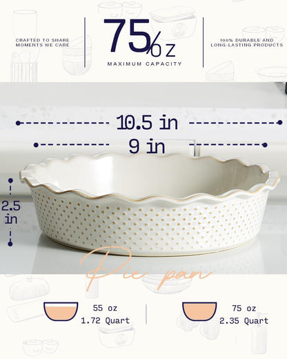 getstar Ceramic Pie Pan, Pie Dish for Baking, Non-Stick, Oven & Dishwasher Safe, Farmhouse Quiche Baking Dish, Pie Plate, Deep Dish Pie Pan - CookCave