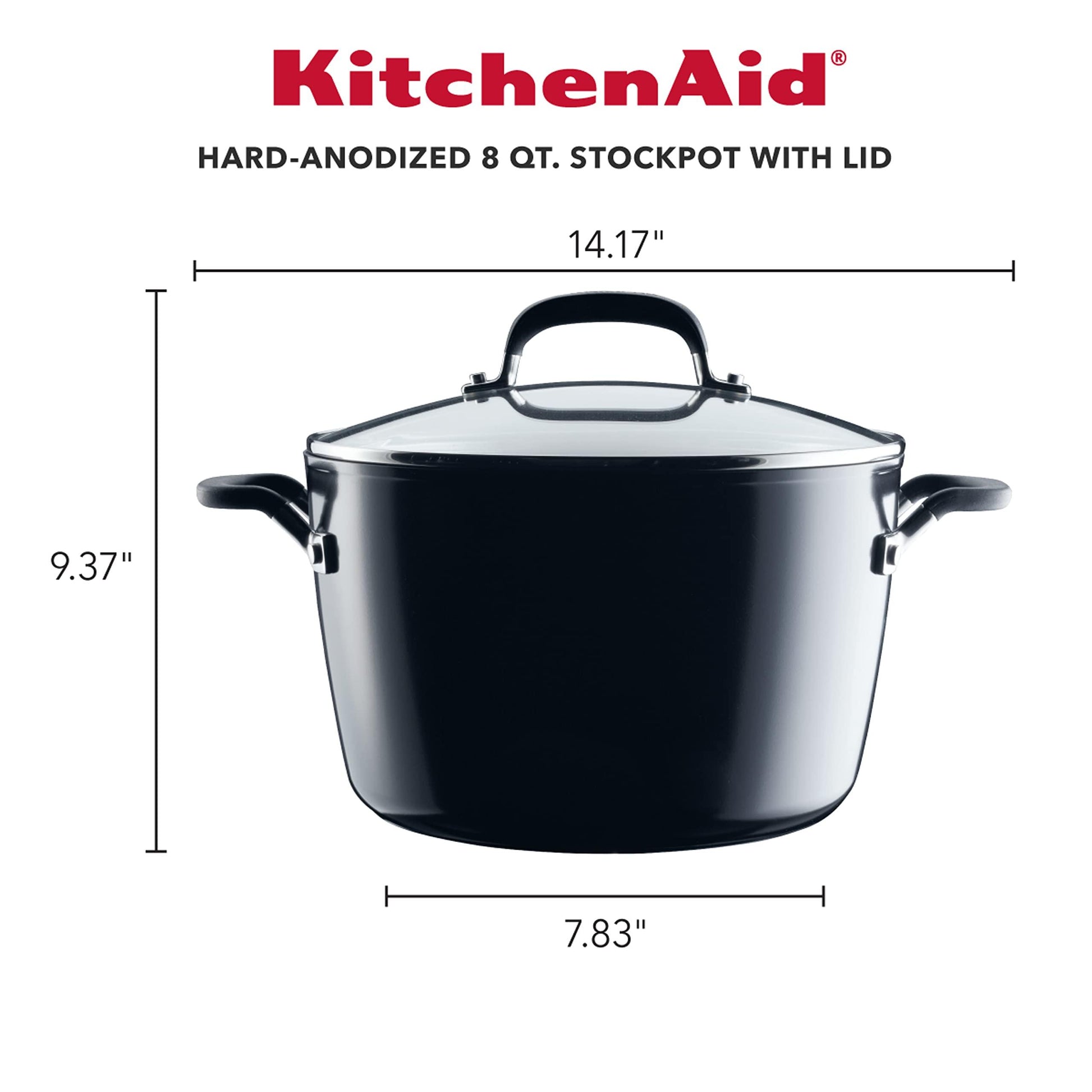 KitchenAid Hard Anodized Nonstick Stockpot with Lid, 8 Quart, Onyx Black - CookCave