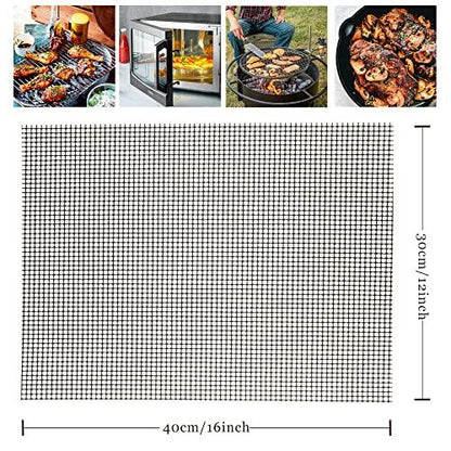 OSVINO Black Grill Mesh Mat 5 Pack Non-stick BBQ Grilling Sheet Liners 16"x12" Reusable Outdoor Barbecue Accessories Works on Gas Charcoal Electric Grill - CookCave