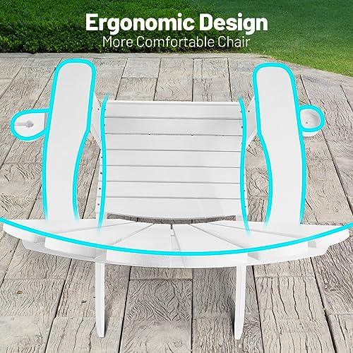 Cecarol Oversized Adirondack Chair, Patio Fire Pit Chair with 2 Cup Holders, 385lb Weight Capacity, All Weather Resistant and Durable Outdoor Chairs for Poolside, Lawn, Garden, White-AC01 - CookCave