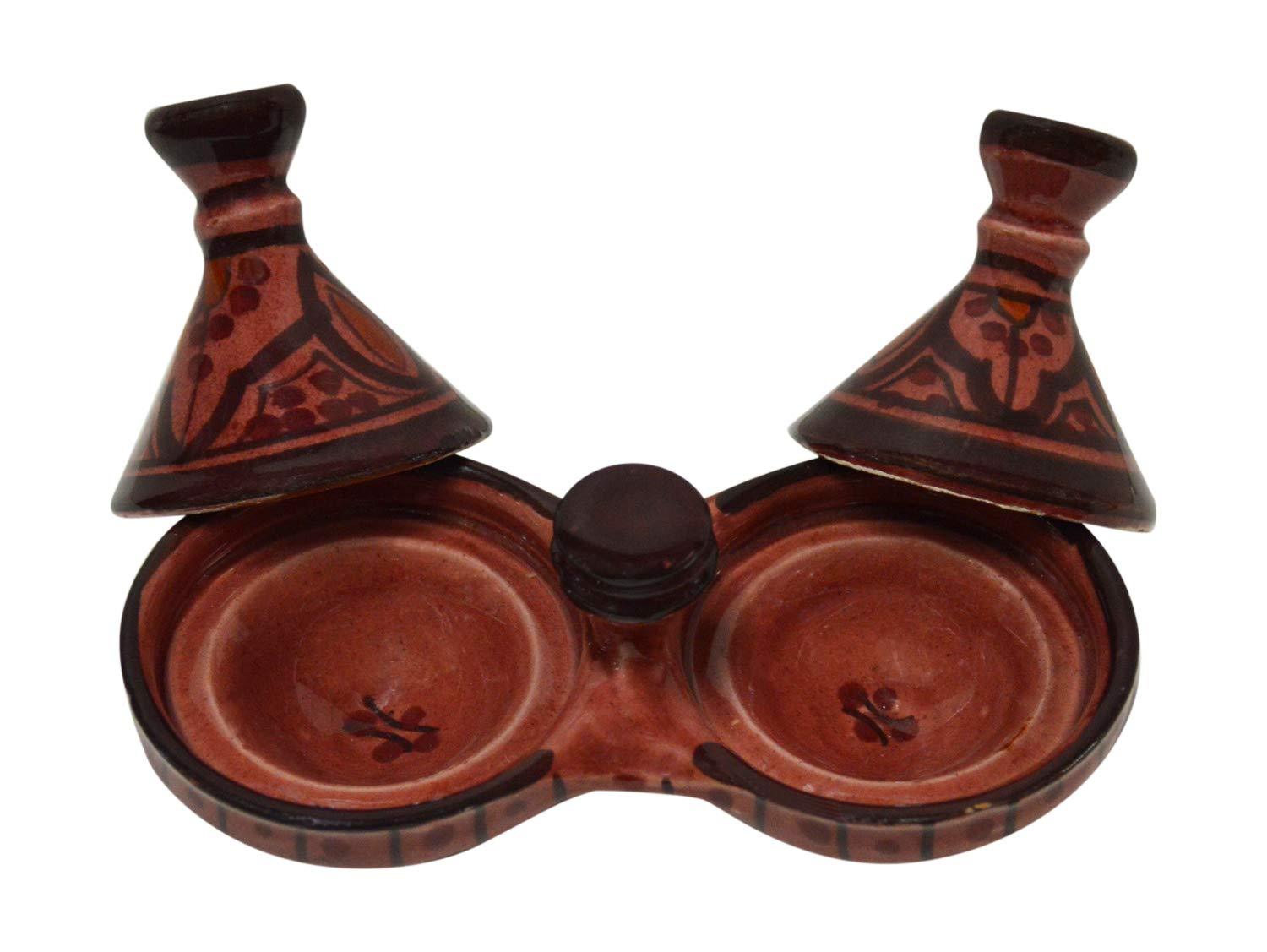 Moroccan Handmade Tagine Double Spice Holder seasoning Container Burgundy - CookCave