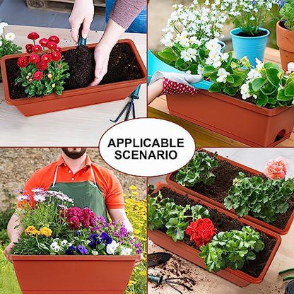 4 Pack 17 Inch Window Boxes Planters with Plant Stand, Flower Window Box with Drainage Tray Plastic Flower Herb Planters for Outdoor Indoor Plants, Boxes Planters with Metal Plant Stand for Patio - CookCave