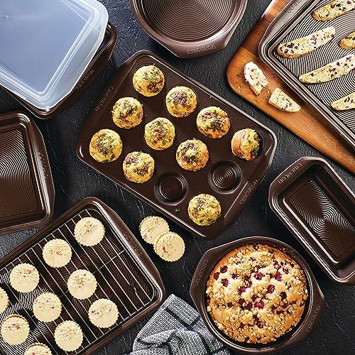 Circulon Nonstick Bakeware Set with Nonstick Bread Pan, Baking Pans, Baking Sheets, Cookie Sheets, Cake Pan and Muffin Pan / Cupcake Pan - 10 Piece, Chocolate Brown - CookCave