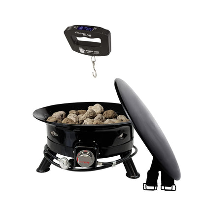 Flame King Smokeless Propane Fire Pit, 24-inch Portable Firebowl, 58K BTU with Propane Grip Scale, Self Igniter, Cover, & Carry Straps for RV, Camping, & Outdoor Living - CookCave