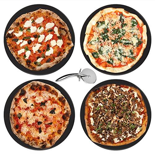 4-Pack Ceramic Pizza Stones - Make Restaurant-Quality Pizza Right at Home - Easy to Use - Durable up to 500℉ - 100% Black Cordierite - 11.75” Diameter - CookCave