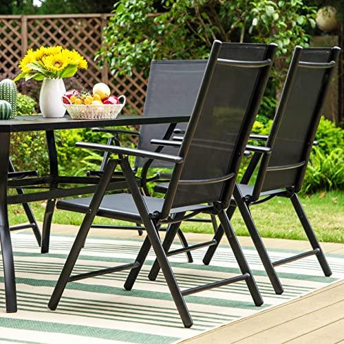 Sophia & William Patio Foldable Dining Chairs Set of 2, Outdoor Folding Sling Chairs 7 Levels Adjustable, High Back Portable Chairs for Porch, Poolside, Patio, Garden, Balcony, Backyard, Black - CookCave