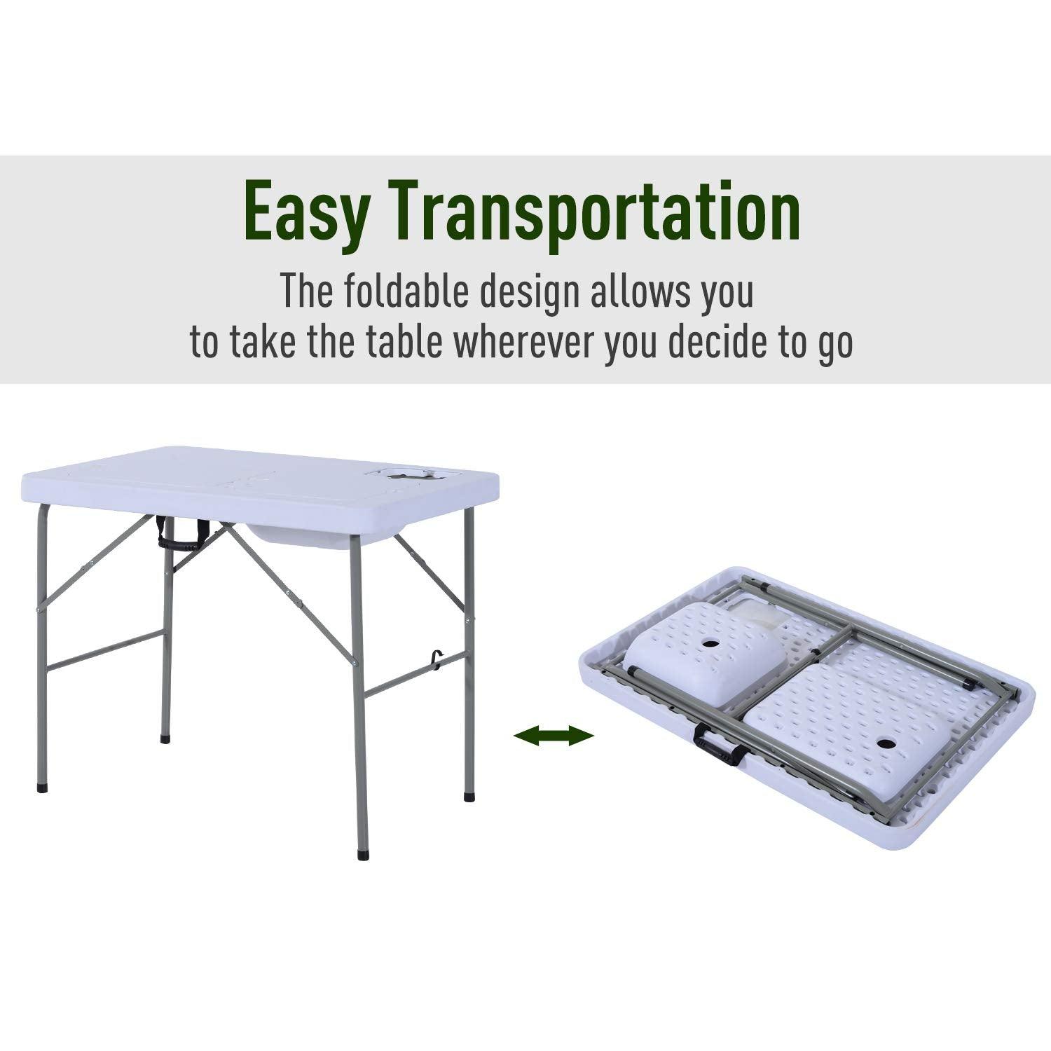 Outsunny Folding Camping Table with Faucet and Dual Water Basins, Outdoor Fish Table Sink Station, for Picnic, Fishing, 40'' - CookCave