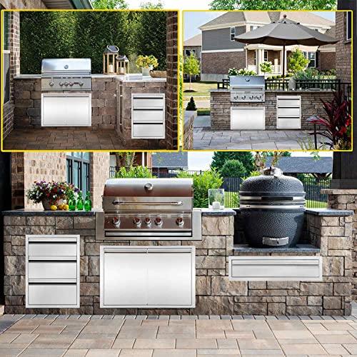 Atatod 14" W Outdoor Kitchen Drawer Stainless Steel BBQ Triple Drawer Flush Mount for Outdoor Kitchen Island(Overall Size:14" W x 21" H x 23" D inch) - CookCave