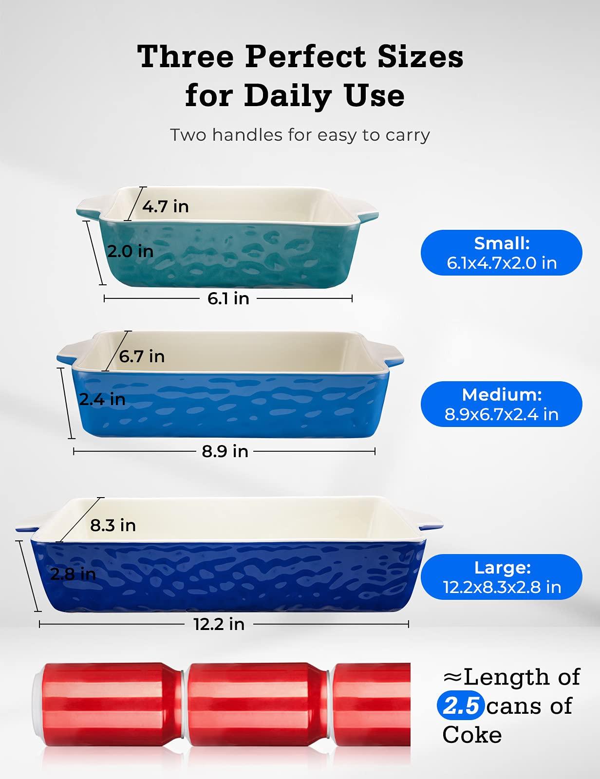3Pack Ceramic Baking Dish for Oven Large Casserole Baking Dish with Handles Packaging Upgrade Nonstick Ceramic Bakeware for Cooking, Cakes, Lasagna & Gift, Blue - CookCave