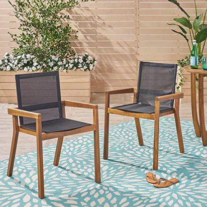 Christopher Knight Home Jimmy Outdoor Acacia Wood and Mesh Dining Chairs (Set of 2), Teak Finish - CookCave