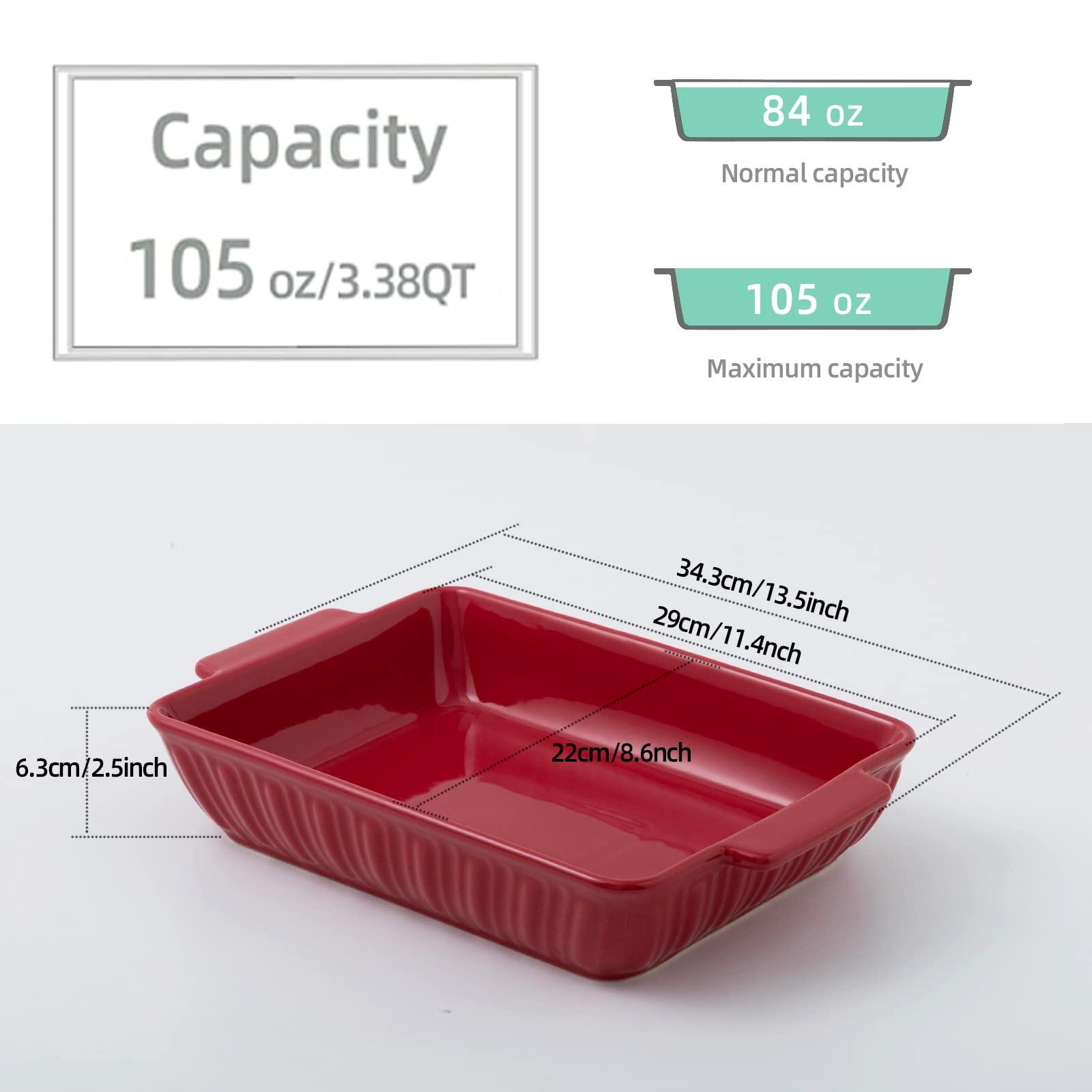 FE Baking Dish, 11"x 8"Rome Pillar Casserole Dish, 3.38 Quart Lasagna Pan with Handles, Ceramic Rectangular Baking Pan for Dinner & Banquet(Red) - CookCave