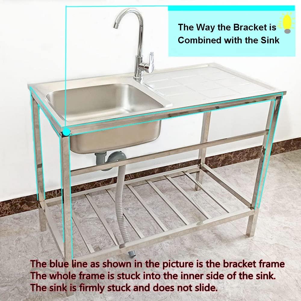 ZHXIPP Freestanding Kitchen Sink Commercial Stainless Steel Single Bowl Sink with Storage Shelves Restaurant Sink Utility Utility Washing Hand Basin 29.5 x15.7 X 29.5 in (Silver) - CookCave