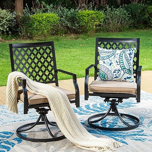 PHI VILLA Patio Swivel Chairs Set of 2 Outdoor Dining Rocker Chair Support 300 lbs for Garden Backyard Bistro Furniture Set with Cushion - CookCave