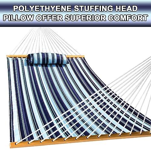 SZHLUX Outdoor Quilted Fabric Hammock with Spreader Bars and Detachable Pillow and Chains,Outdoor Patio Backyard Poolside, 450 LBS Weight Capacity, Catalina Beach - CookCave