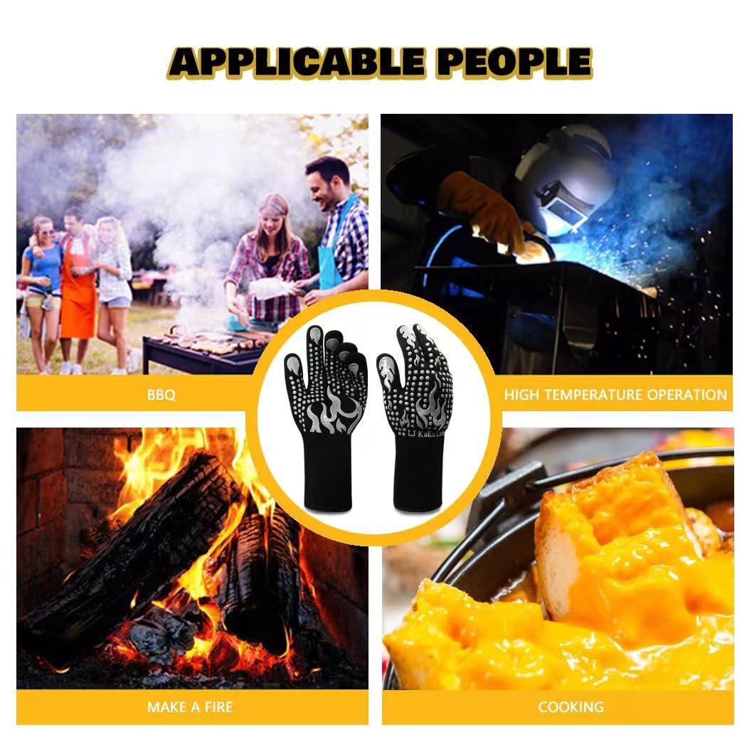 BBQ Heat Resistant Gloves, 1472 Degree F Cut-Resistant Grill Gloves for Heat Resistant Cooking, Outdoor Grill, Barbecue, Oven, Cooking, Kitchen and Baking - LJ KuKu Lady - CookCave