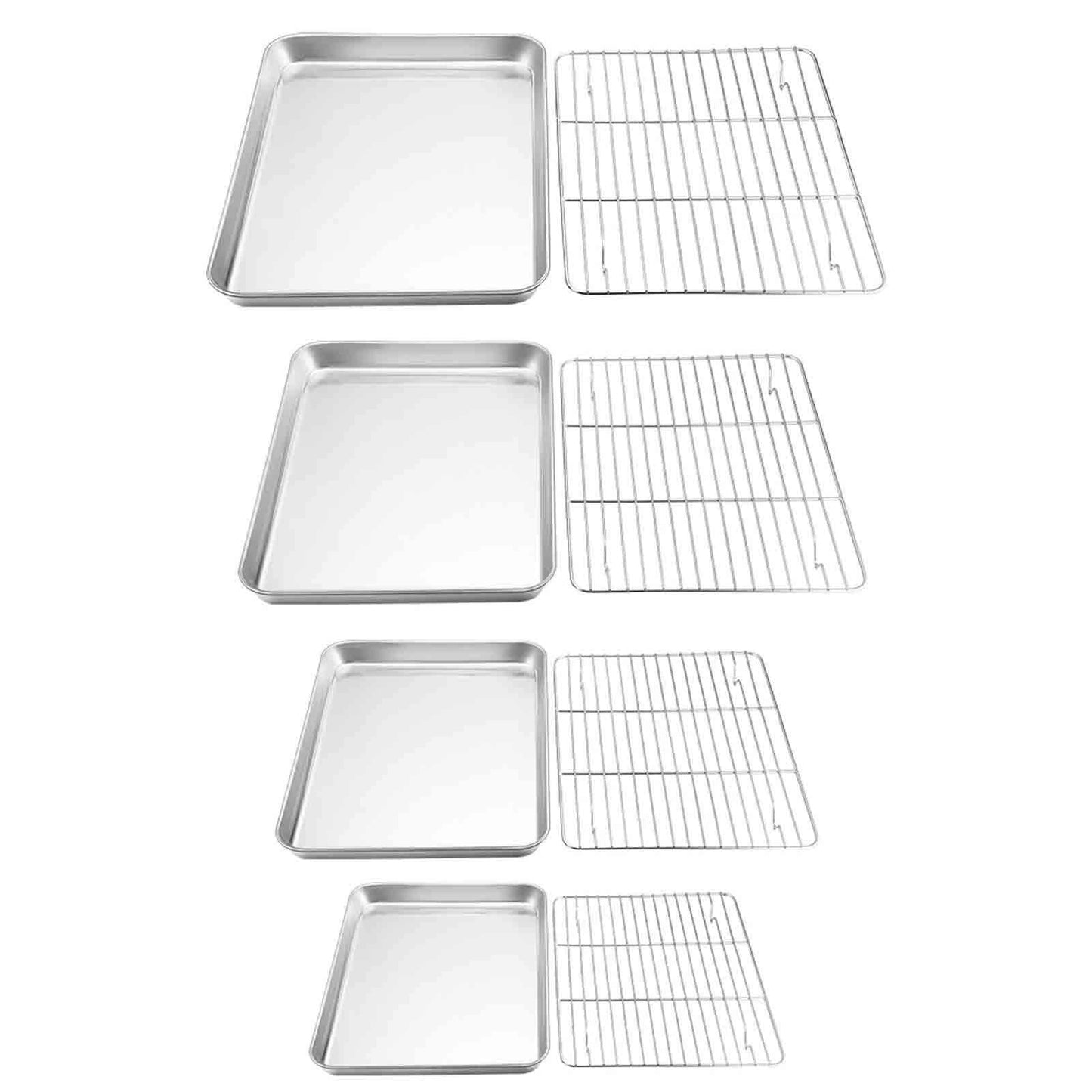 TeamFar Baking Sheet with Rack Set of 8, Cookie Sheet Baking Pans Stainless Steel Bakeware with Cooling Rack Set, Non Toxic & Healthy, Mirror Finish & Rust Free, Easy Clean & Dishwasher Safe - CookCave