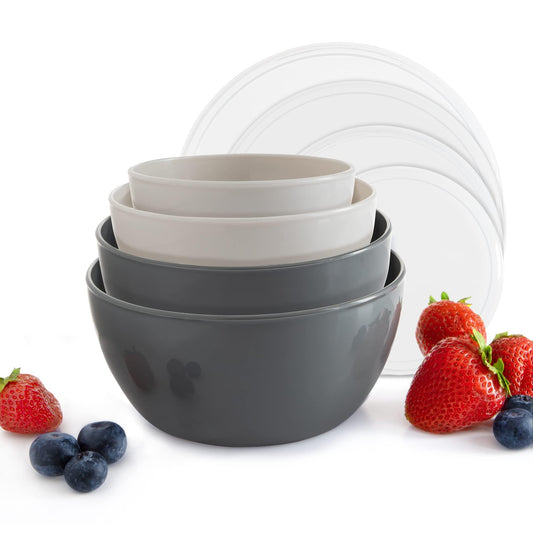 COOK WITH COLOR Plastic Prep Bowls - MINI Prep Bowls with Lids, 8 Piece Nesting Bowls Set includes 4 Prep Bowls and 4 Lids (Ombre Gray) - CookCave