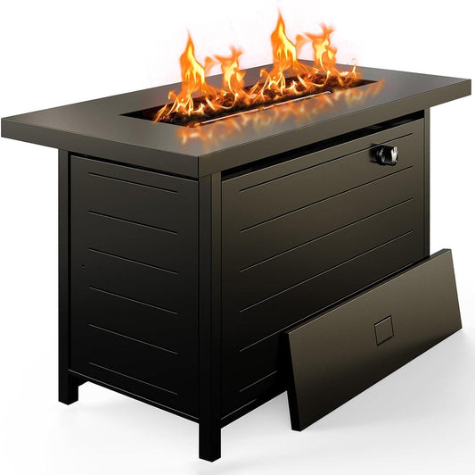 Ciays 42 Inch Gas Fire Pit Table, 60,000 BTU Propane Pits for Outside with Steel Lid and Lava Rock, 2 in 1 Firepit Table Gatherings Parties on Patio Deck Garden Backyard, Black - CookCave