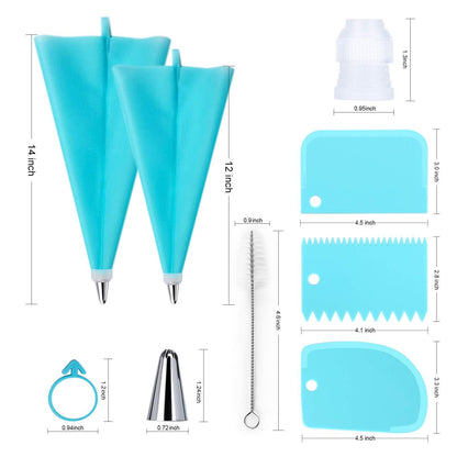 34Pcs Piping Bags and Tips Set, Bake Cake Decorating Kit with 24 Stainless Steel Tips, 2 Reusable Silicone Pastry Bags, 3 Icing Smoother, 2 Couplers, 2 Frosting Bags Ties and 1Pipe Brush - CookCave