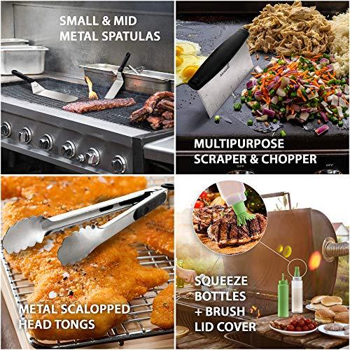 Metal Spatula Set - Griddle Accessories kit - Grill Flat Spatula Pancake Flipper Hamburger Turner - Metal Utensil great for BBQ Grill Flat Top - Cast Iron Griddle Accessories - Commercial Grade - CookCave