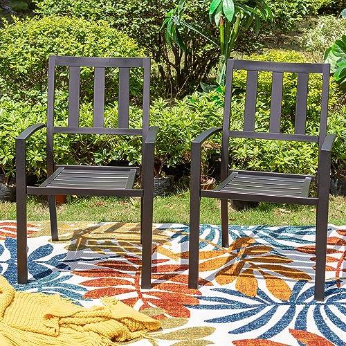 MFSTUDIO 6 Piece Patio Dining Metal Chairs,Outdoor Wrought Iron Seating Stackable Bistro Chairs - Supports 301 LBS,(Black) - CookCave