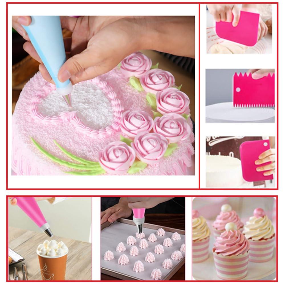 YOQXHY 90 Pcs Cake Decorating Kit with Rotating Cake Turntable & Leveler,24 Numbered Icing Piping Tips,2 Spatulas,3 Comb Scrapers,2 Couplers,5 Bag Ties and 50 Disposable Pastry Bags - CookCave