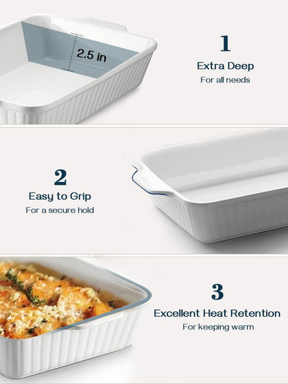 DOWAN Casserole Dish, 9x13 Ceramic Baking Dish, Large Lasagna Pan Deep for Oven, 4.2 Quarts Baking Pan with Handles, Oven Safe and Durable Bakeware for Lasagna, Home Decor Gifts, White - CookCave