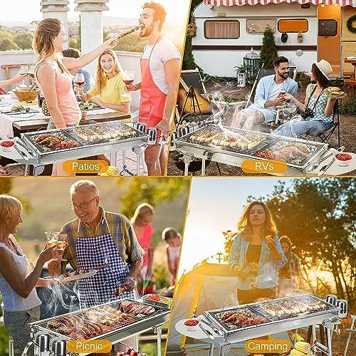 TeqHome Portable Charcoal Grill, Upgraded Folding Large Barbecue Charcoal Grill W/Board Shelf & Flavoring Storage Basket, Stainless Steel Frame, for 8 People Picnic Garden Terrace Camping Travel Use - CookCave