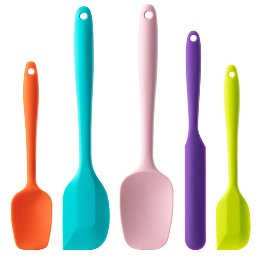 Silicone Spatula Set, 5 Piece Food Grade Rubber Spatulas for Baking, Cooking, and Mixing High Heat Resistant Non Stick Dishwasher Safe BPA-Free (Multicolor) - CookCave