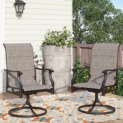 PHI VILLA Swivel Patio Dining Chair with 42" High Back, Padded Textilene Deep Seating Outdoor Chairs with Armrest & E-Coating Frame, All Weather-Resistant for Deck Lawn Garden, Set of 2 - CookCave