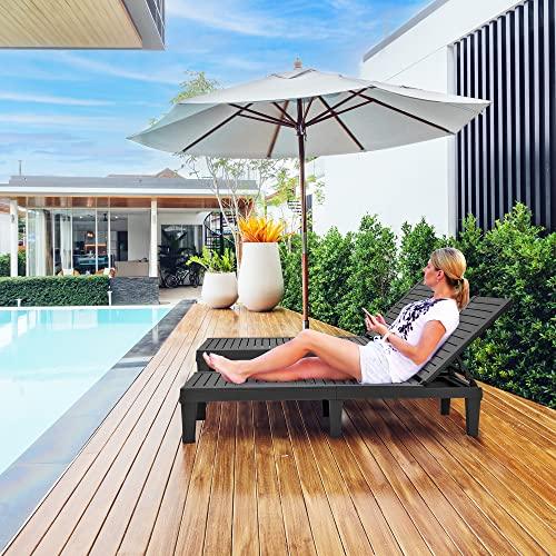 YITAHOME Chaise Outdoor Lounge Chairs with Adjustable Backrest, Multi-Functional Patio Loungers Easy Assembly & Lightweight, Waterproof Poolside Chaise Lounge with 265lbs Capacity - Black - CookCave