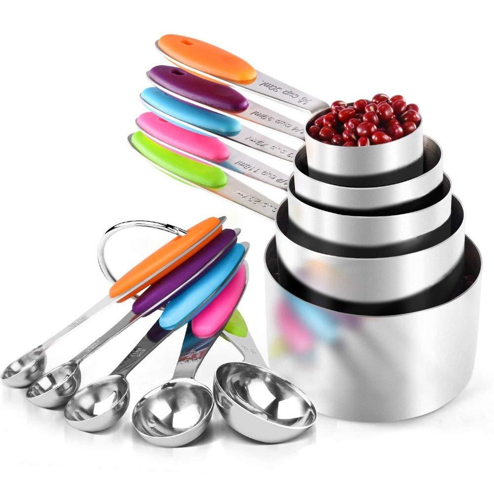 Stainless Steel Measuring Cups and Spoons Set of 10 Pcs,Stainless Steel Coffee Powder Scoop Measuring Cup Spoon Baking Tools Set Measure Cup Kitchen - CookCave