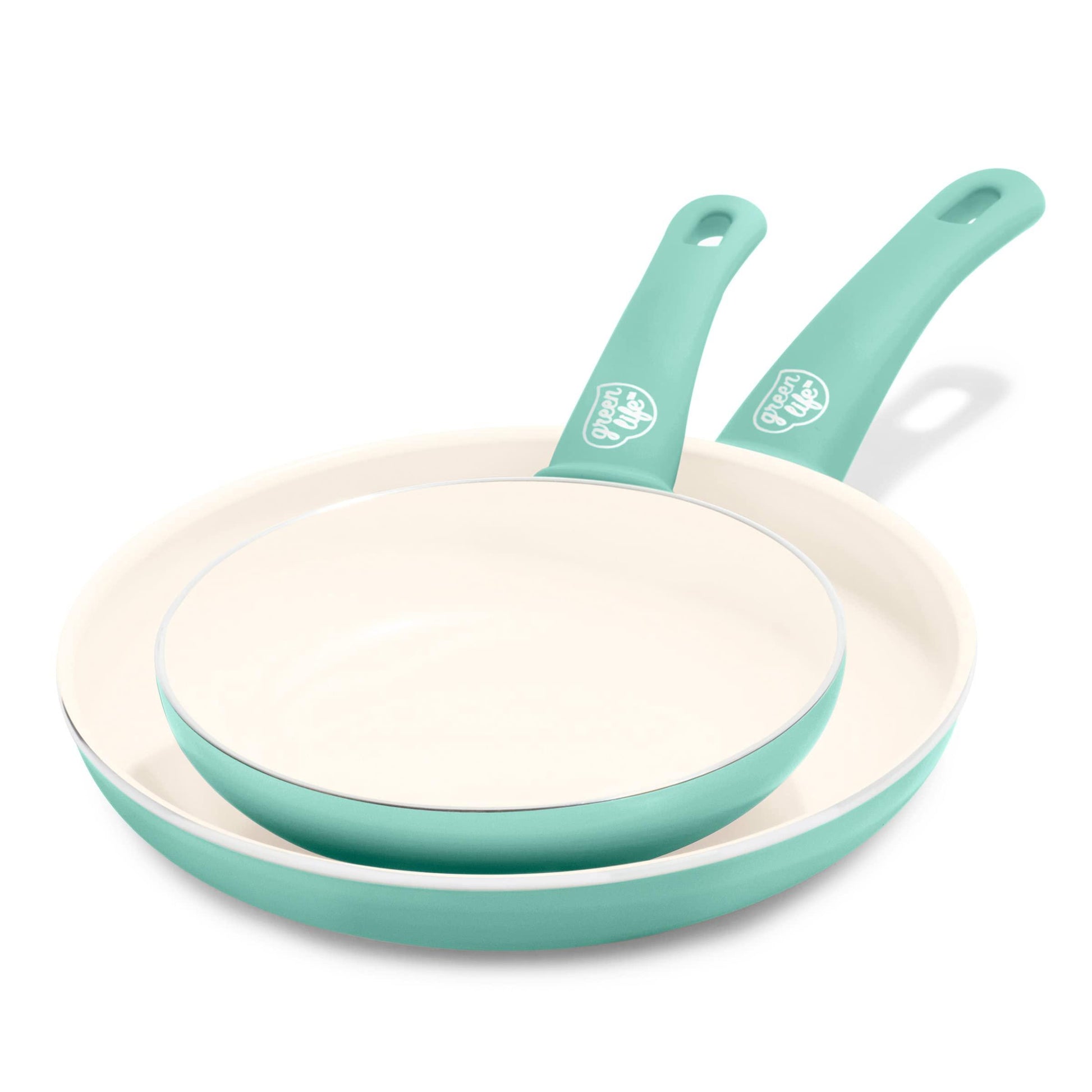 GreenLife Soft Grip Healthy Ceramic Nonstick 7" and 10" Frying Egg Omeltte Pan Skillet Set, PFAS-Free, Dishwasher Safe, Turquoise - CookCave