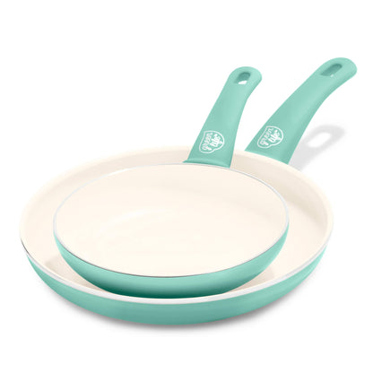 GreenLife Soft Grip Healthy Ceramic Nonstick 7" and 10" Frying Egg Omeltte Pan Skillet Set, PFAS-Free, Dishwasher Safe, Turquoise - CookCave