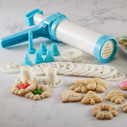 Hutzler Easy Action Cookie Press and Food Decorator, one size, White/Turquoise - CookCave