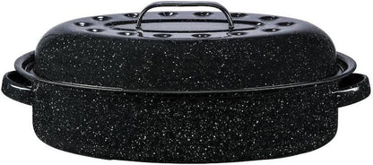 Bovado 15.5" Enamel Oval Turkey Roaster with Lid - 12lb Capacity, Nonstick, Dishwasher Safe - CookCave