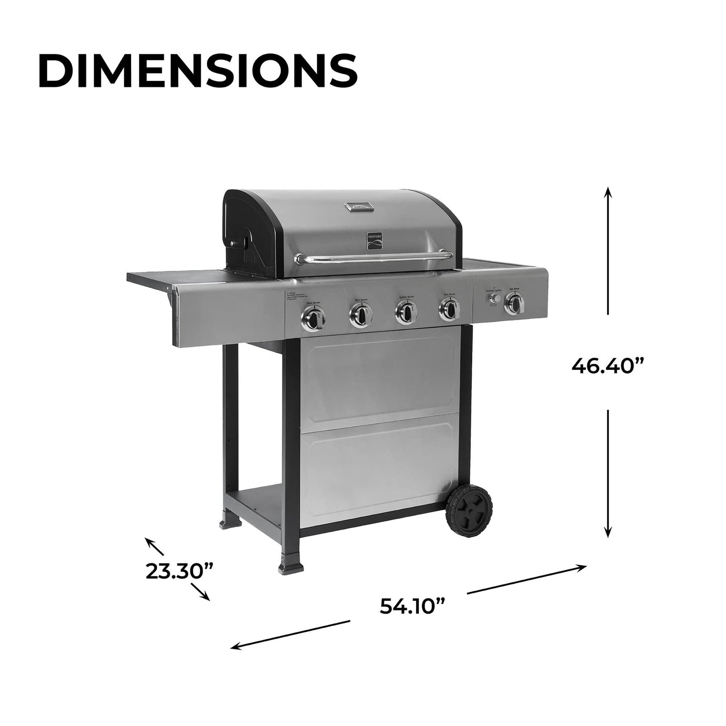 Kenmore 4-Burner Gas Grill with Side Burner, Outdoor BBQ Grill, Propane Gas Grill, Cast Iron Cooking Grates, Electronic Ignition, Warming Rack, Open Cart Design, 53000 BTUs, Stainless Steel - CookCave