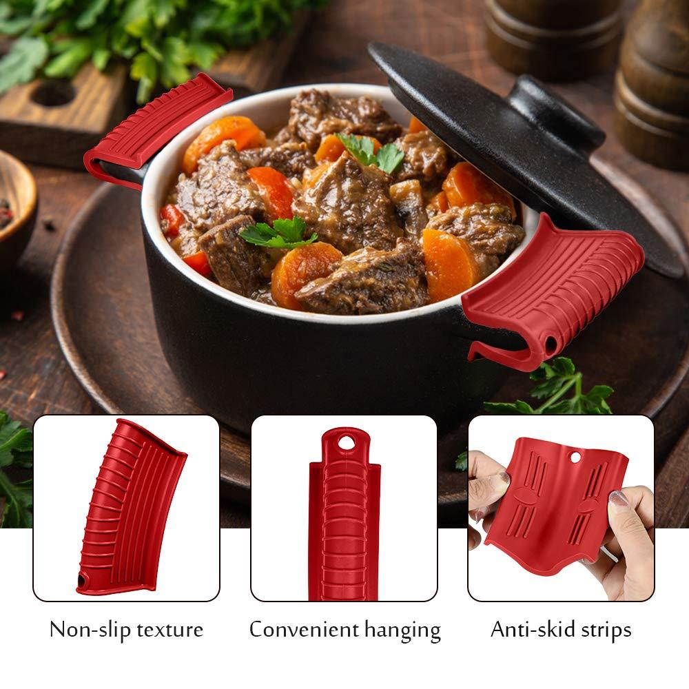 Silicone Assist Handle Holder, Hot Skillet Handle Covers Pot Grip Handle Sleeve Cast Iron Skillets Non-Slip Heat Resistant Pan Grip Cover for Cast Iron Woks Frying Pans Griddles Skillets (Red) - CookCave