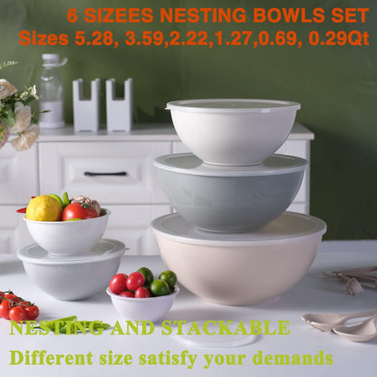 Umite Chef Nesting Mixing Bowls Set with Airtight Lids, 18 Piece Plastic, Includes Measuring Cups, Mixing Bowl Set Great for Mixing, Baking, Serving, Dishwasher (Khaki) - CookCave