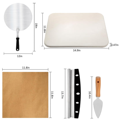 Pizza Stones Set - 15 x 12 Inch Large Pizza Stone for Oven and Grill Durable and Safe Baking Stone Thermal Shock Resistant Cooking Stone with Stainless Steel Pizza Peel Paddle & Cutter - CookCave