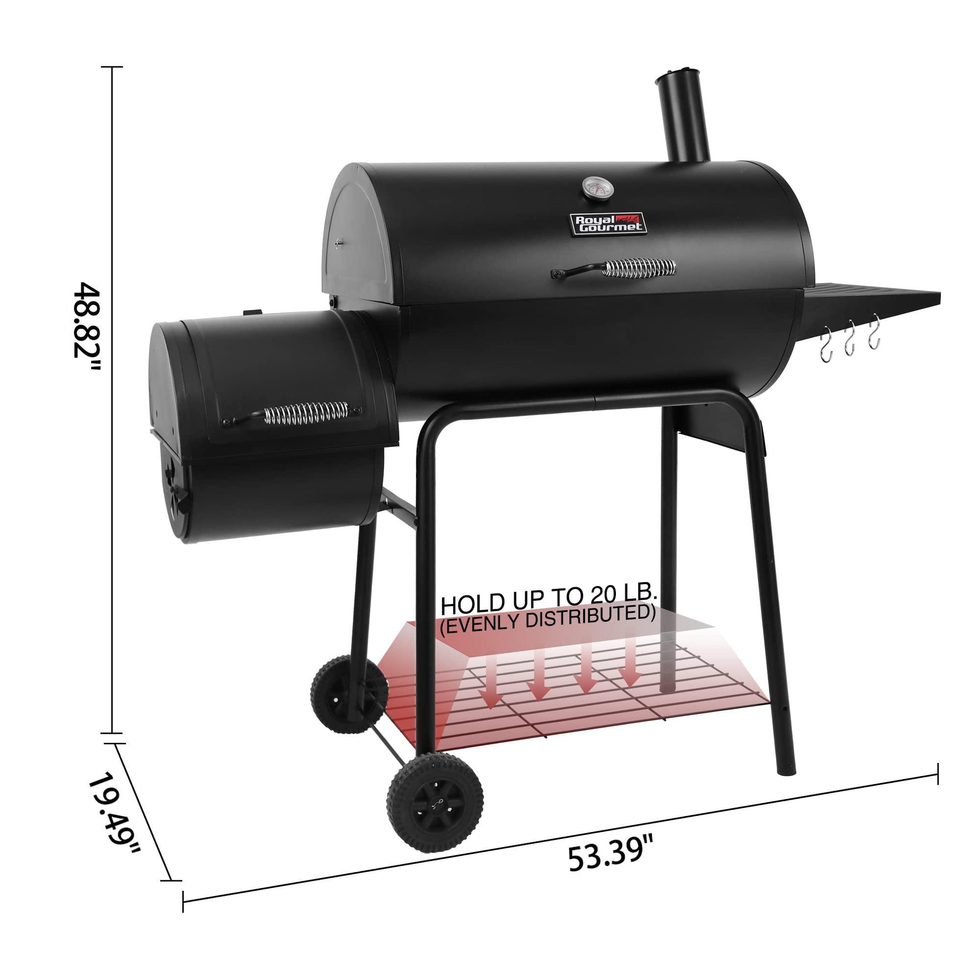 Royal Gourmet CC1830RC 30 Barrel Charcoal Grill with Offset, 811 Square Inches Smoker with Cover for Outdoor Garden, Patio, and Backyard Cooking, Black - CookCave