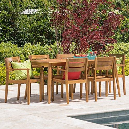 Christopher Knight Home Stanyan Outdoor Acacia Wood Dining Perfect for Patio | with Teak Finish, 7 Piece Set - CookCave